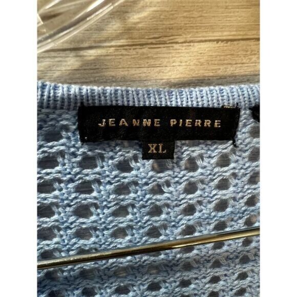 NEW Jeanne Pierre Cable Knit Sweater Light Blue Split Neckline XL‎ - Picture 3 of 4